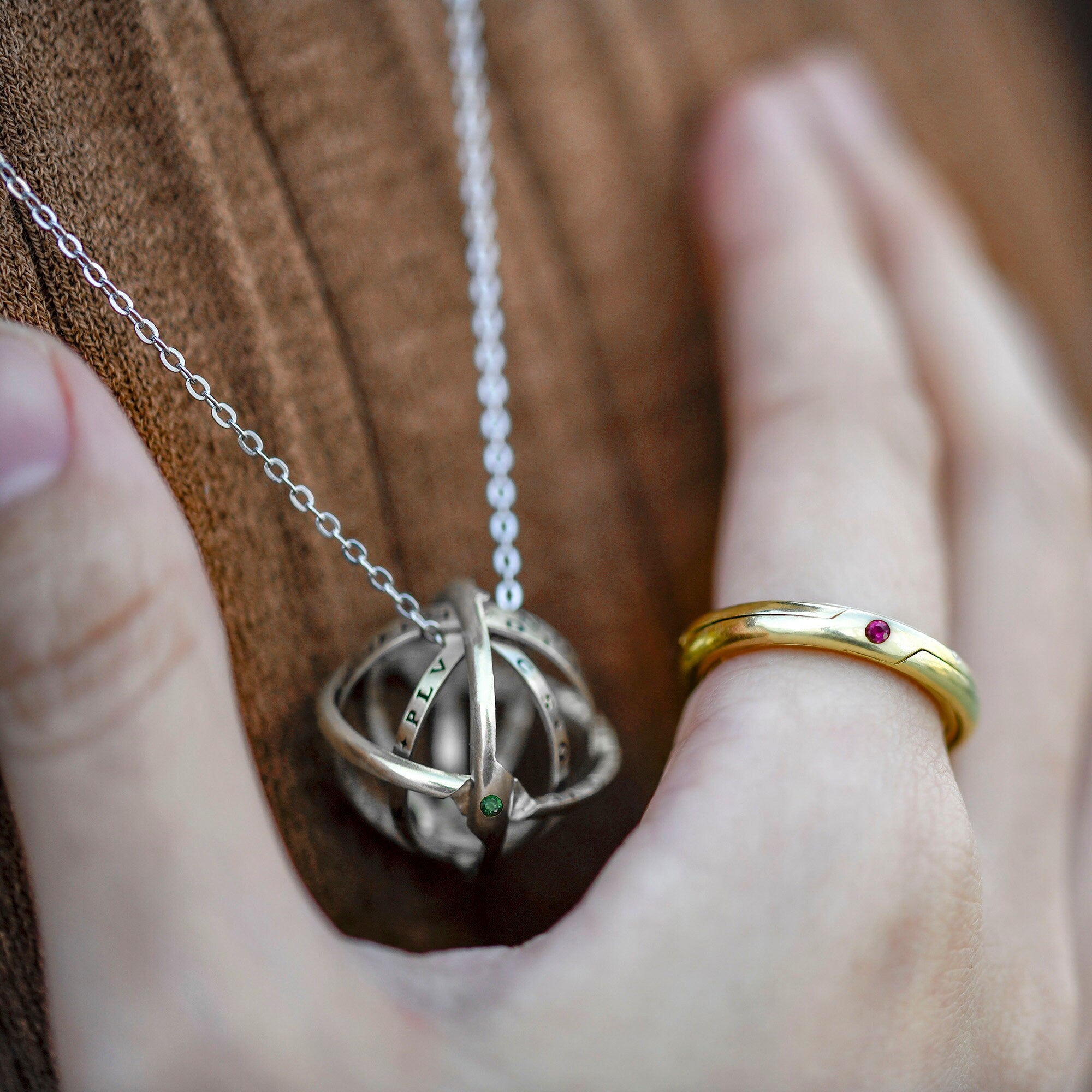 Personalized Dual Birthstone Astronomical Ring can unfold into an astronomical sphere pendant/couple rings/Birthday Gift/Foldable ring