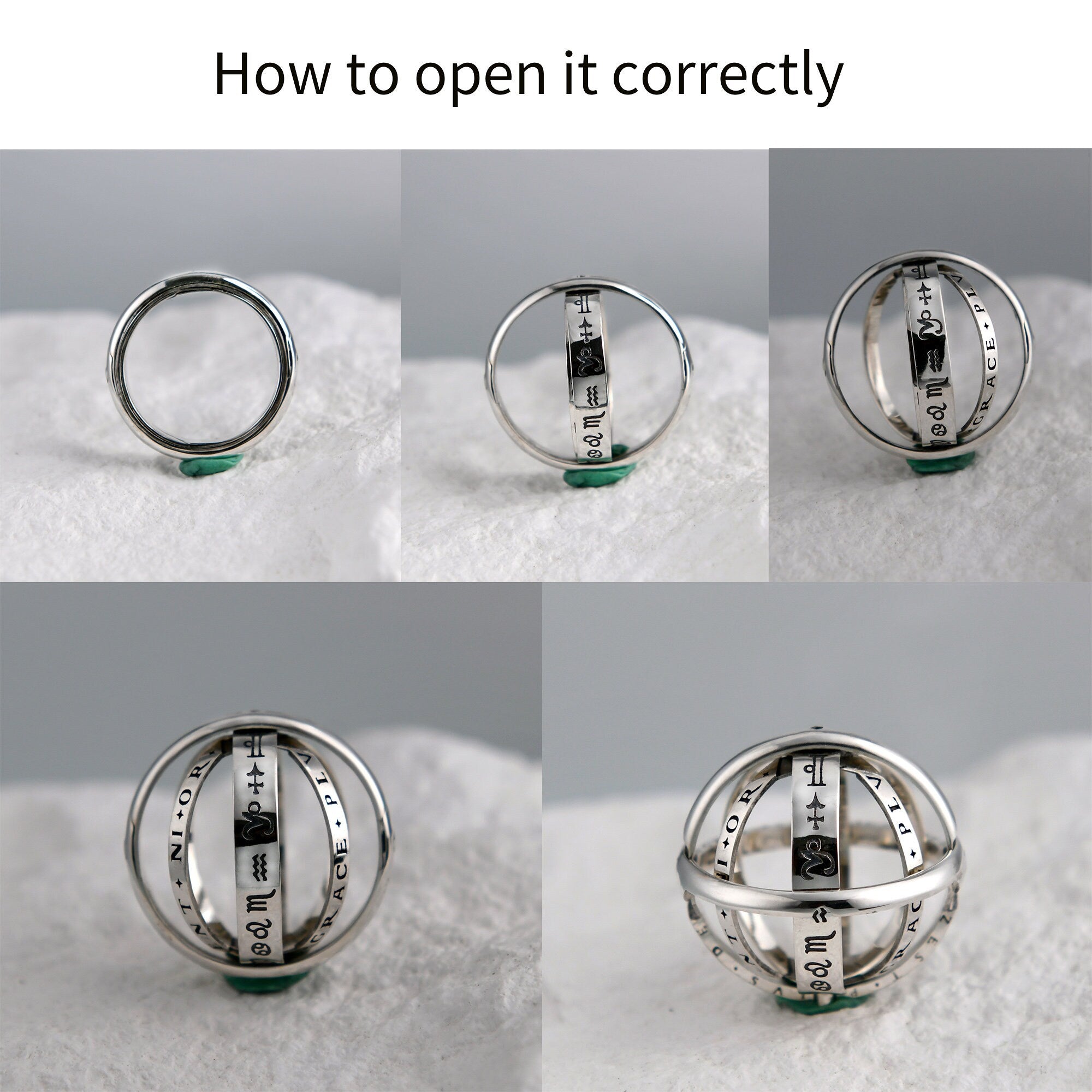 Personalized Dual Birthstone Astronomical Ring can unfold into an astronomical sphere pendant/couple rings/Birthday Gift/Foldable ring