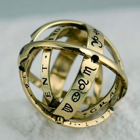 Personalized Dual Birthstone Astronomical Ring can unfold into an astronomical sphere pendant/couple rings/Birthday Gift/Foldable ring