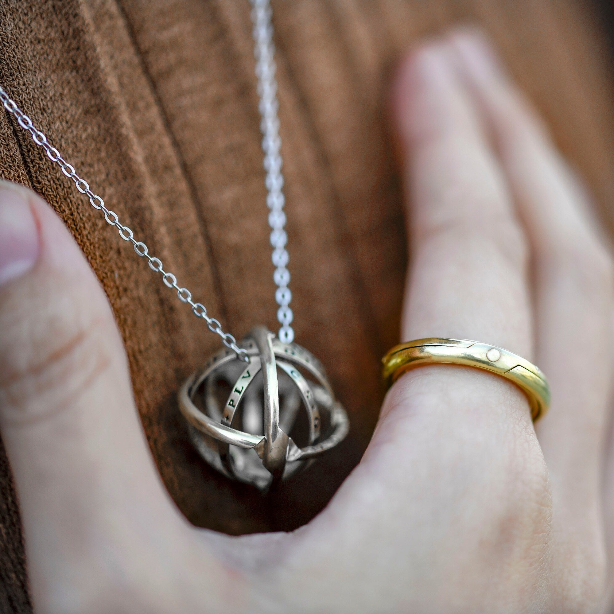 Personalized Astronomical ring close as a band unfolds into an astronomical sphere pendant/Gift for Him/Couple Ring/Silver Ring for Women