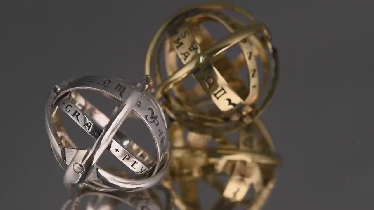 Personalized Dual Birthstone Astronomical Ring can unfold into an astronomical sphere pendant/couple rings/Birthday Gift/Foldable ring