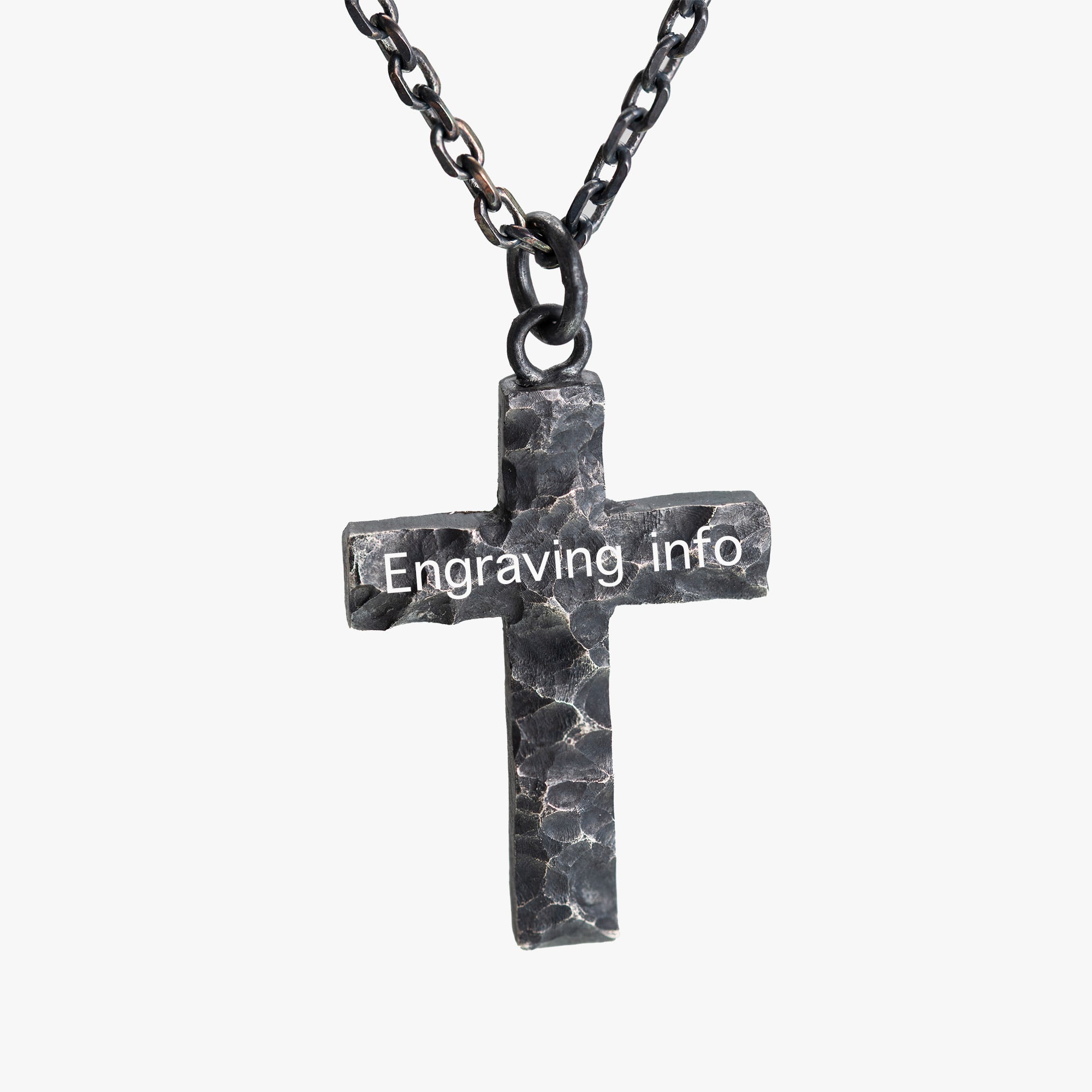 Rock texture Cross Pendant with in Black Oxidized Sterling Silver S925 Necklace Gift for Men, Rustic Christian Jewelry
