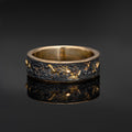 Oxidized Silver & 18k Gold Lava Texture Ring - Handmade Rustic Wedding Band
