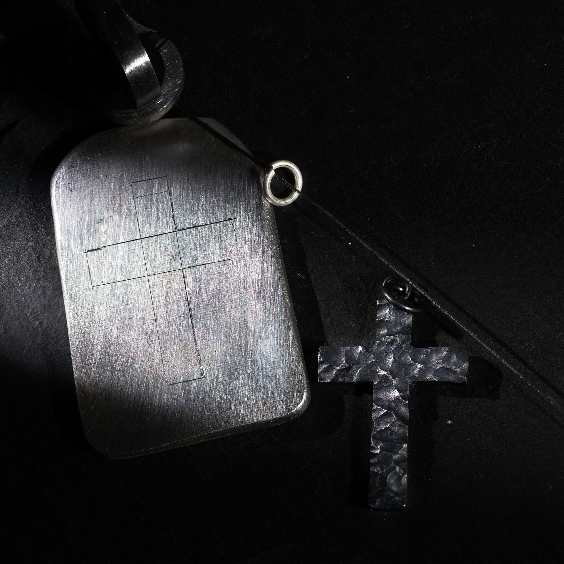 Oxidized sterling silver cross pendant with optional necklace chain