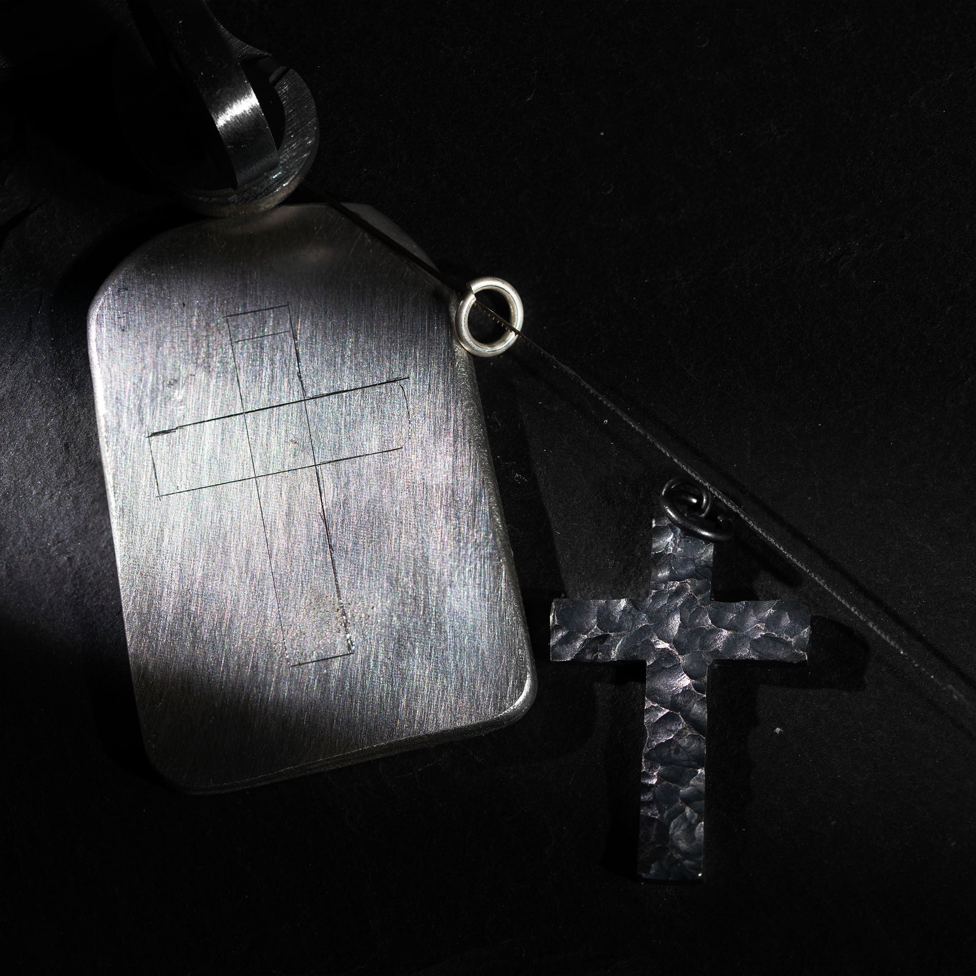 Rock texture Cross Pendant with in Black Oxidized Sterling Silver S925 Necklace Gift for Men, Rustic Christian Jewelry