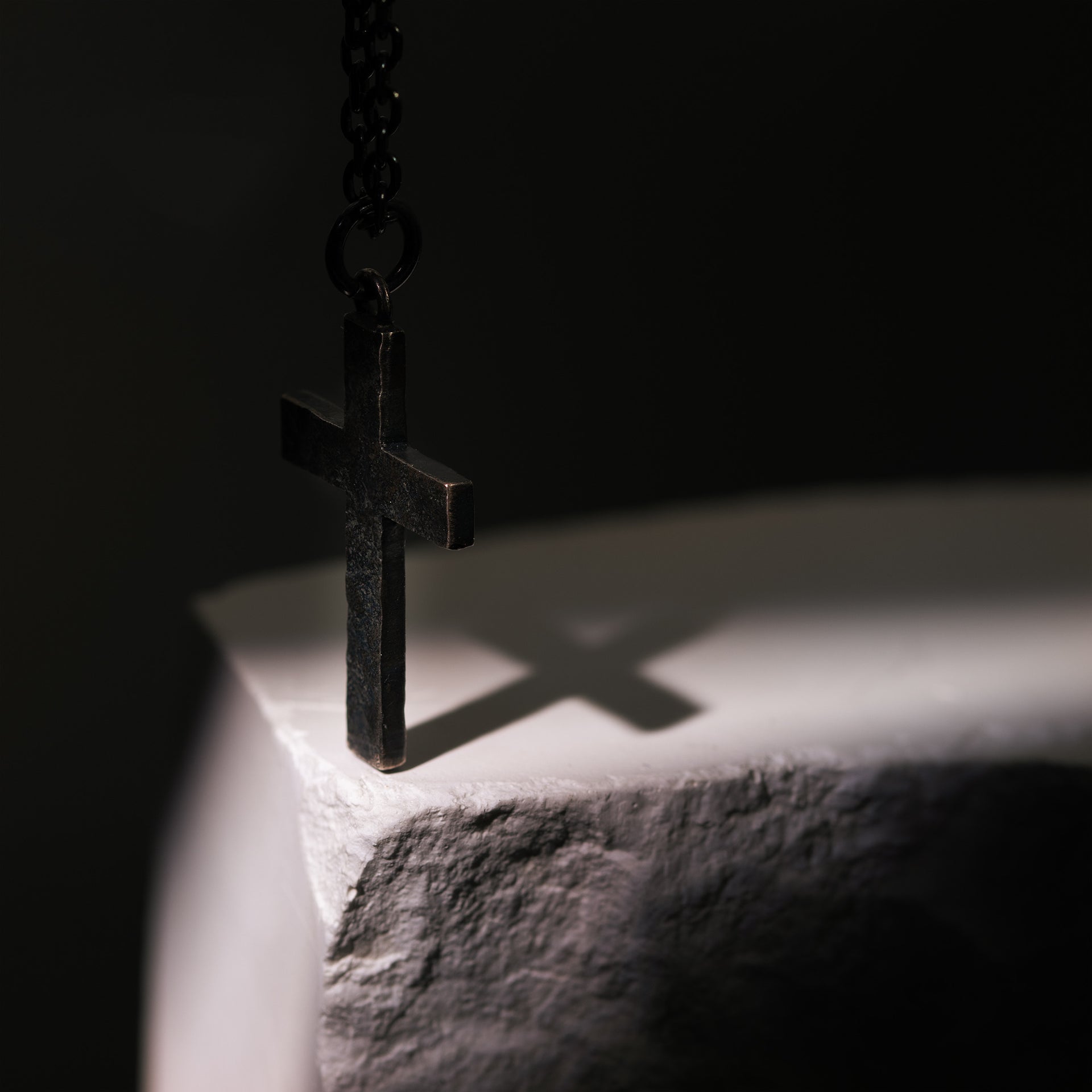 Rustic Cross Pendant Necklace with Rock Texture, S925 Religious Jewelry