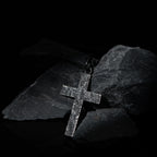 Rock texture Silver Cross Man's Necklace / Father's Day gift/Black Rustic Handmade masculine cross Pendant