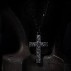 Rock texture Silver Cross Man's Necklace / Father's Day gift/Black Rustic Handmade masculine cross Pendant