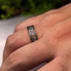 Oxidized Silver & 18k Gold Lava Texture Ring - Handmade Rustic Wedding Band