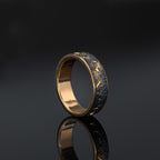 Oxidized Silver & 18k Gold Lava Texture Ring - Handmade Rustic Wedding Band