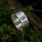 Gold Cross Faceted Silver Ring, Mixed Metal Cross Band with Geometric Hammered Texture