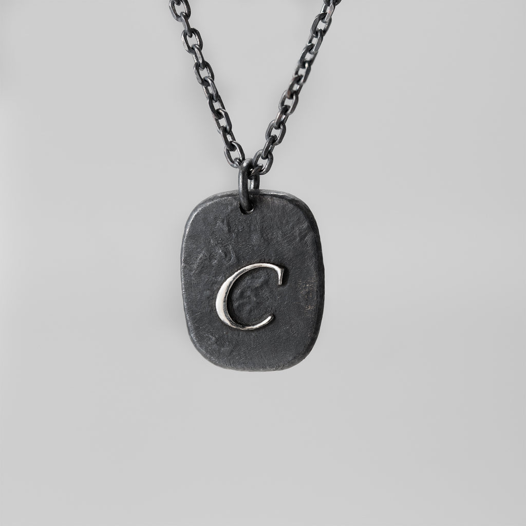 Mens Initial Necklace | military dog tag necklace Necklace | Handcrafted Man's Letter necklace