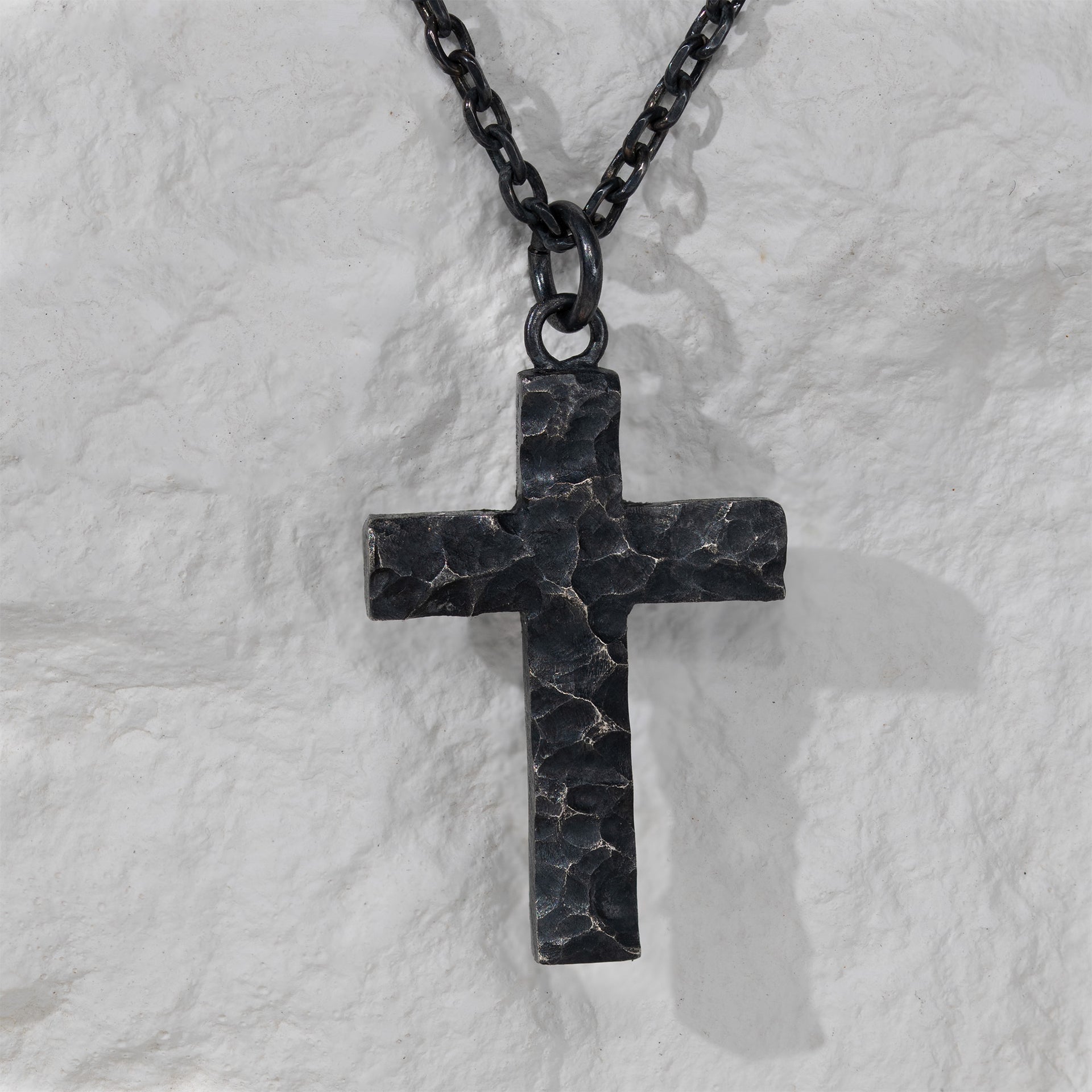 Large textured cross pendant in sterling silver for everyday Christian jewelry