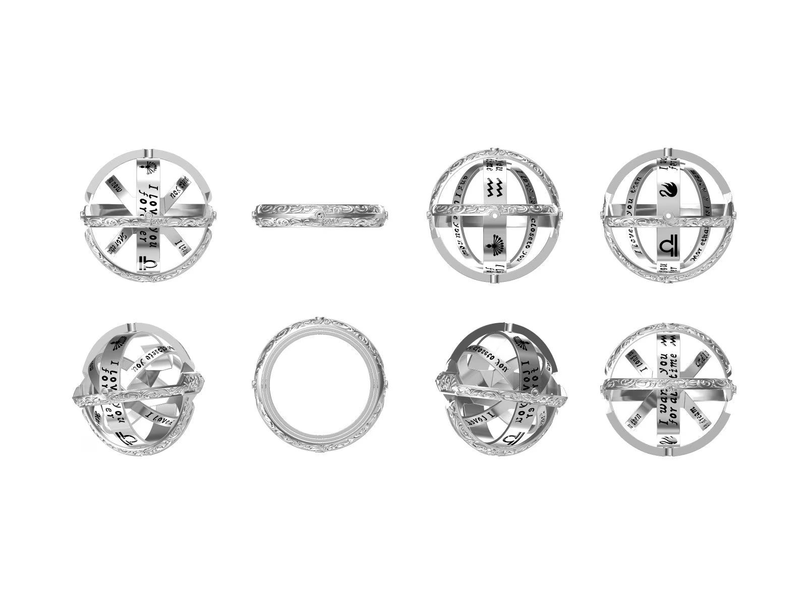 Custom armillary ring with engraving and meaningful celestial design
