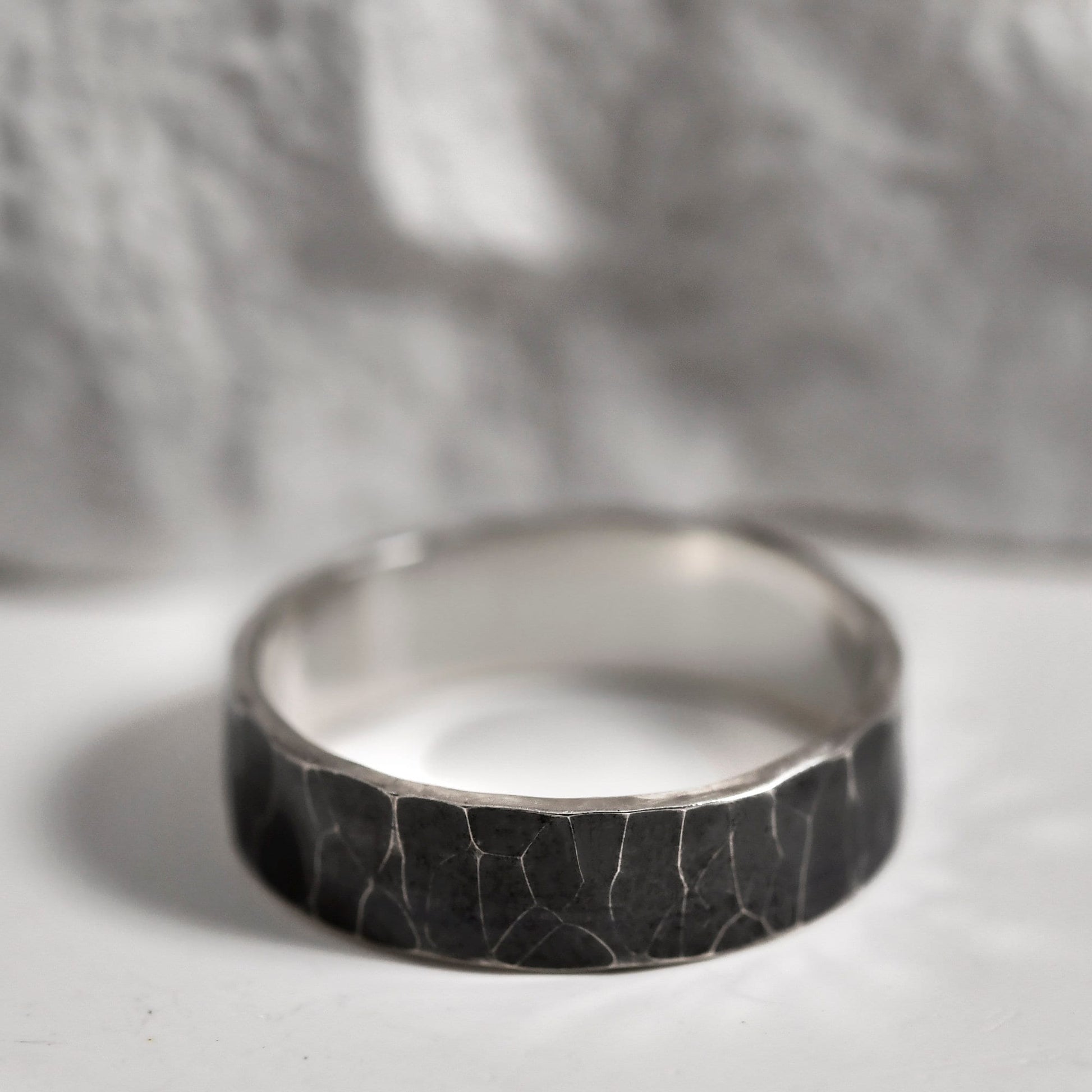 Handmade Hammered Sterling Silver Ring for Men | Personalized Oxidized Rustic Wedding Band | Unique Gift for Him