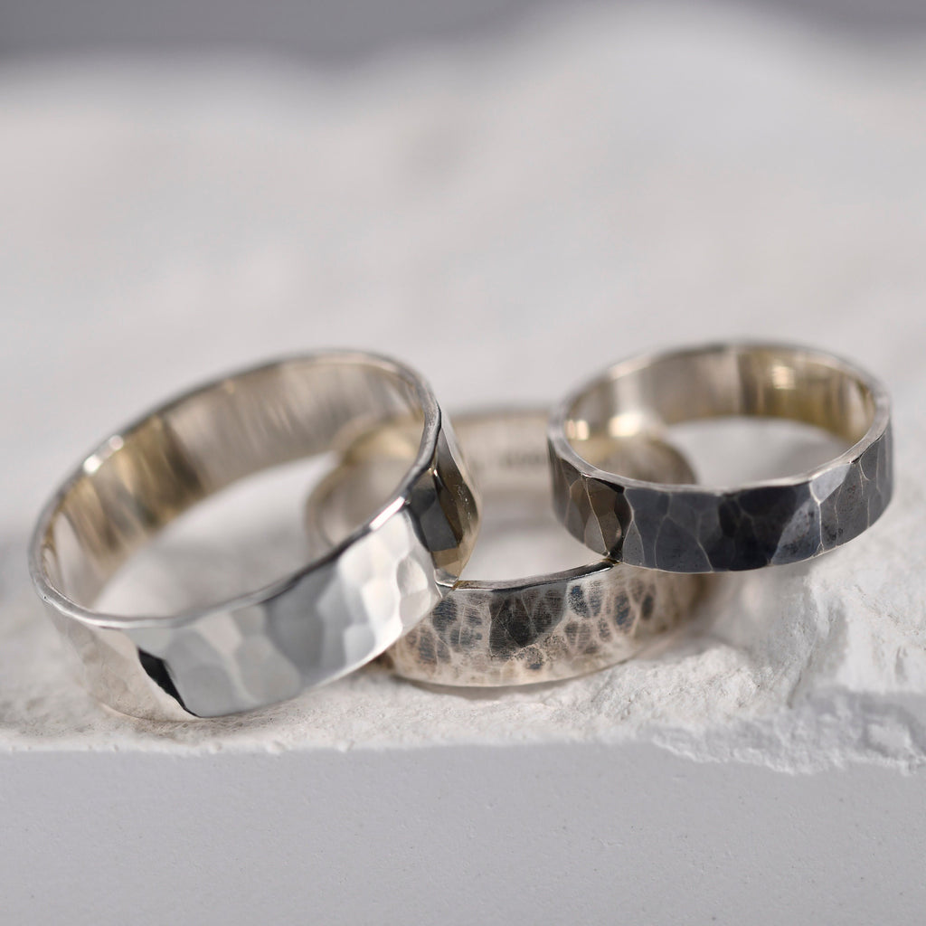 Personalized Solid Sterling Silver Hammered ring,Engagement Gifts For Couple Unique anniversary gifts