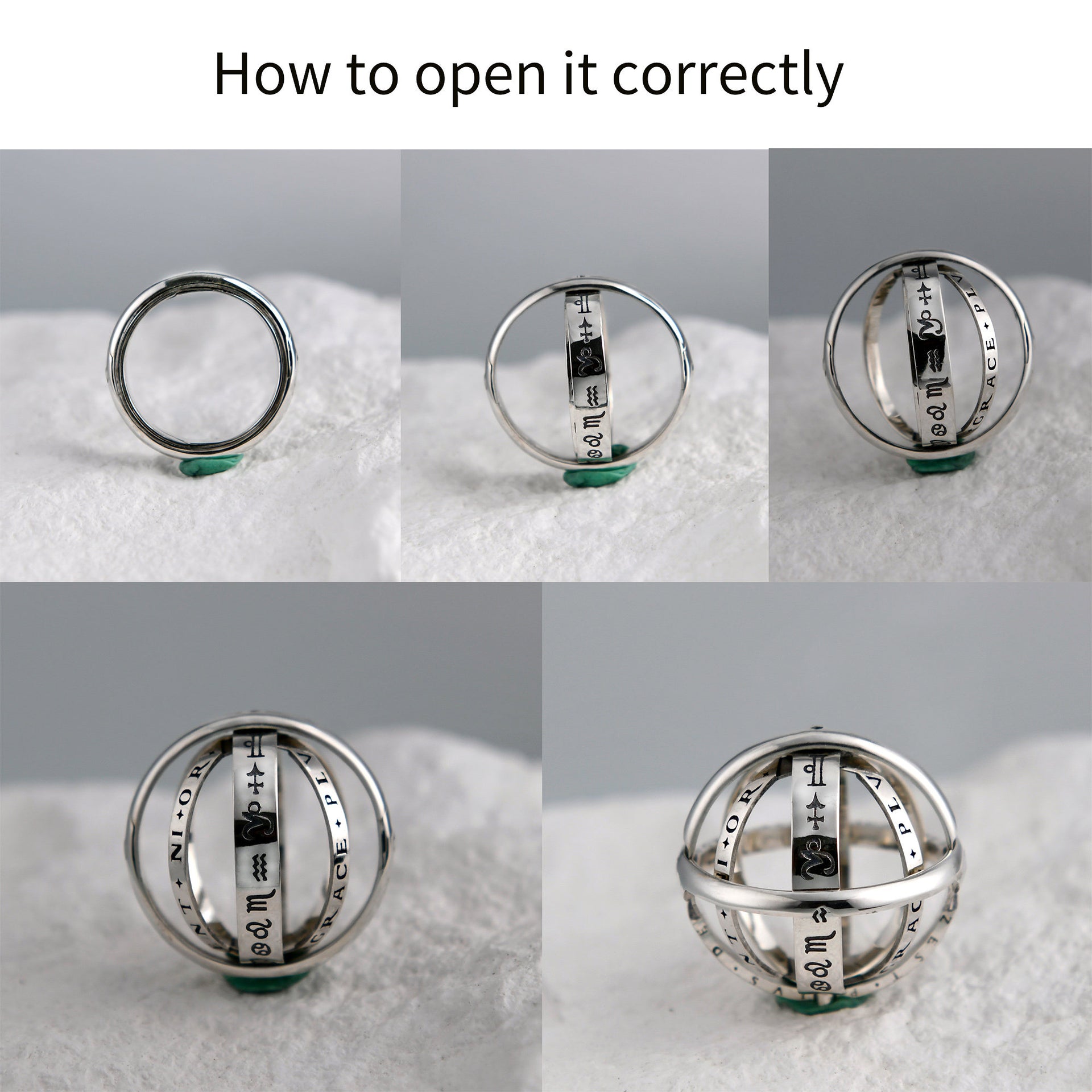 Personalized Astronomical ring close as a band unfolds into an astronomical sphere pendant/Gift for Him/Couple Ring/Silver Ring for Women