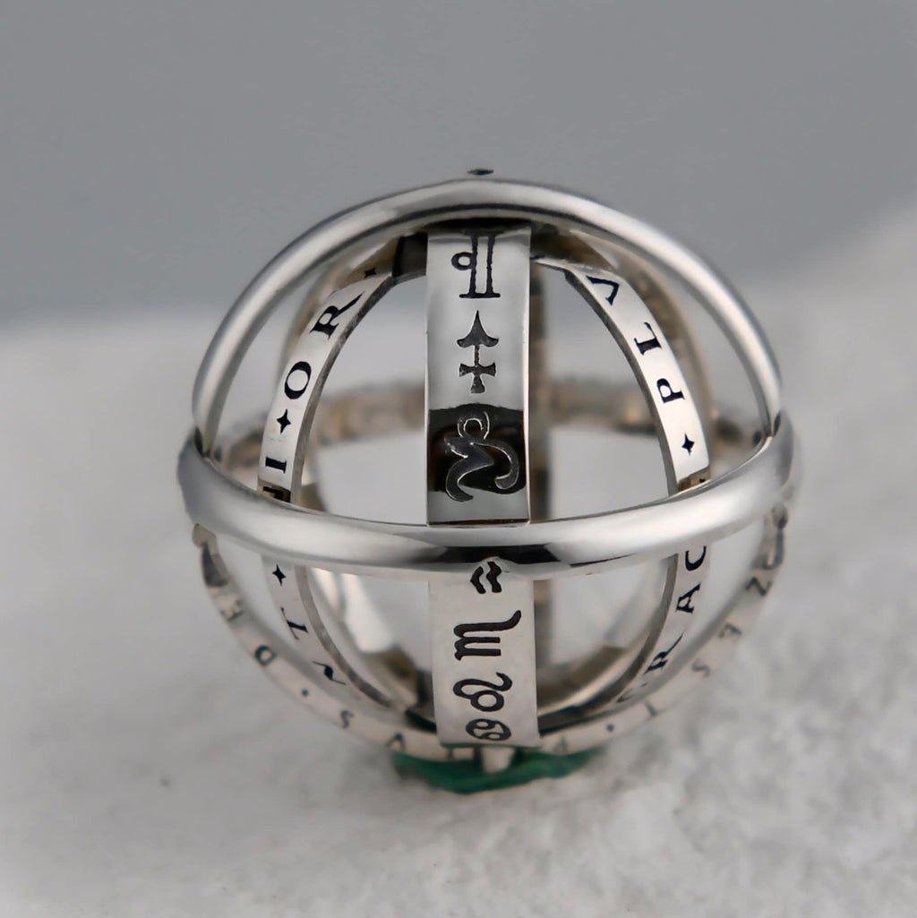 Personalized Astronomical ring close as a band unfolds into an astronomical sphere pendant/Gift for Him/Couple Ring/Silver Ring for Women