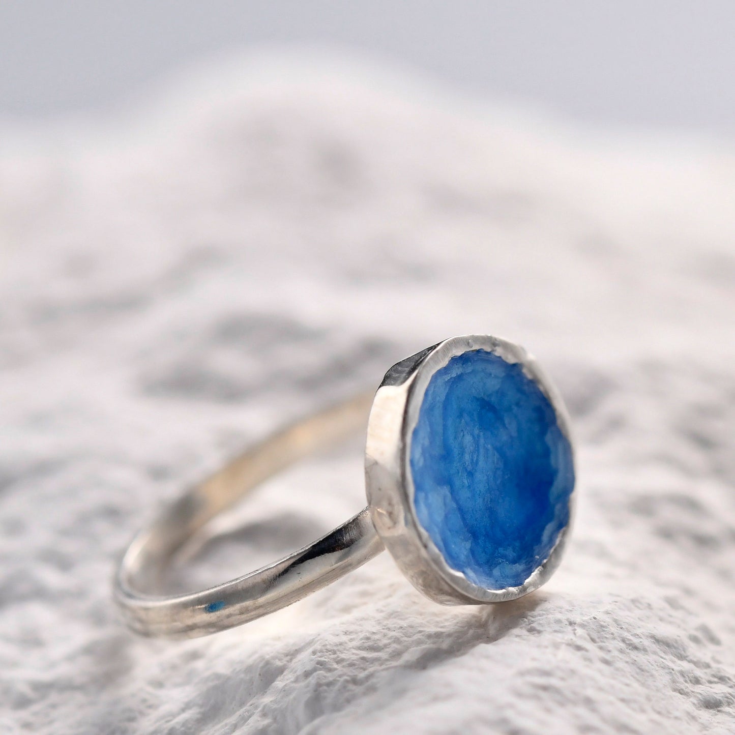 Personalized blue enamel ring ocean summer jewelry birthday gifts promise ring for her handmade jewelry engagement ring anniversary gifts