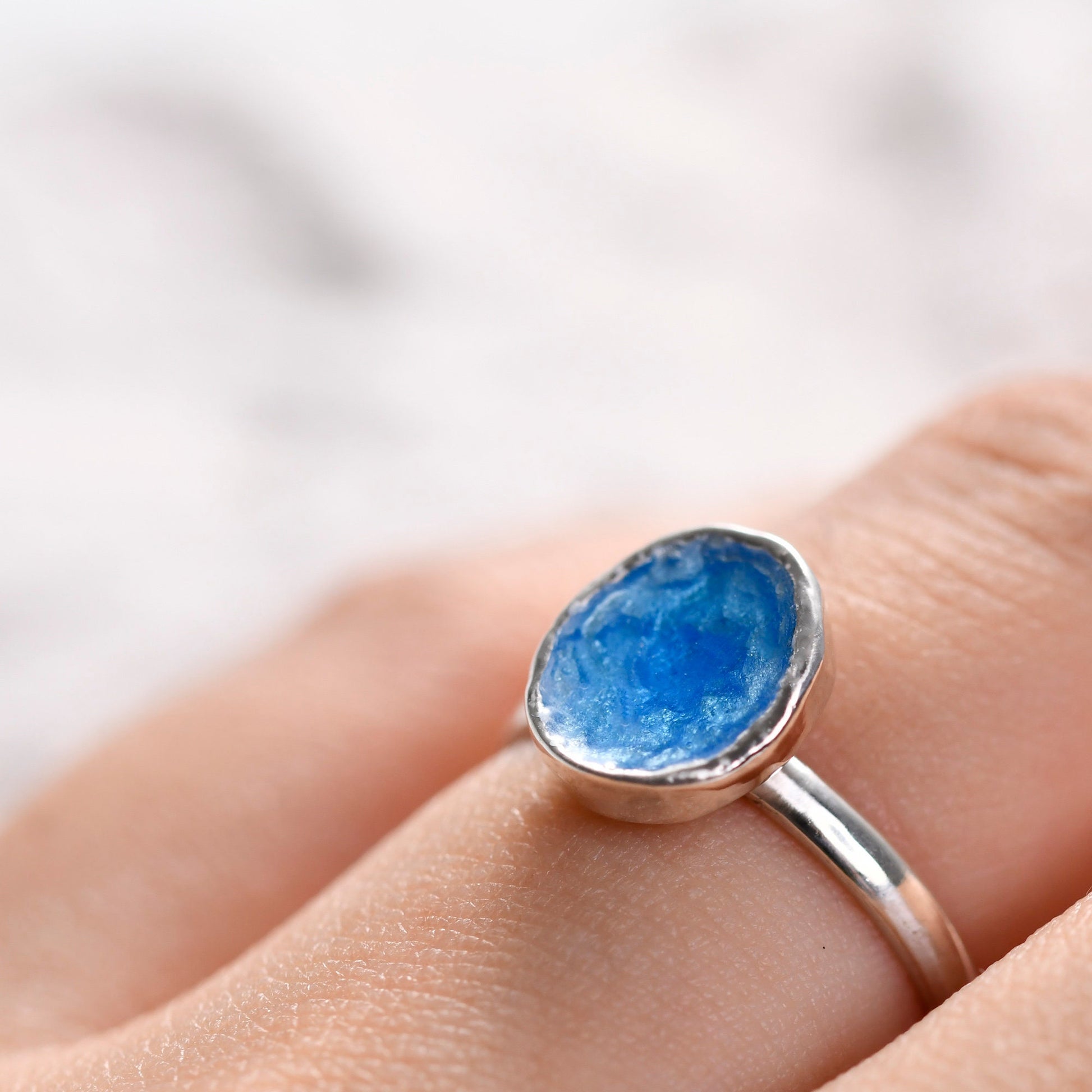 Personalized blue enamel ring ocean summer jewelry birthday gifts promise ring for her handmade jewelry engagement ring anniversary gifts