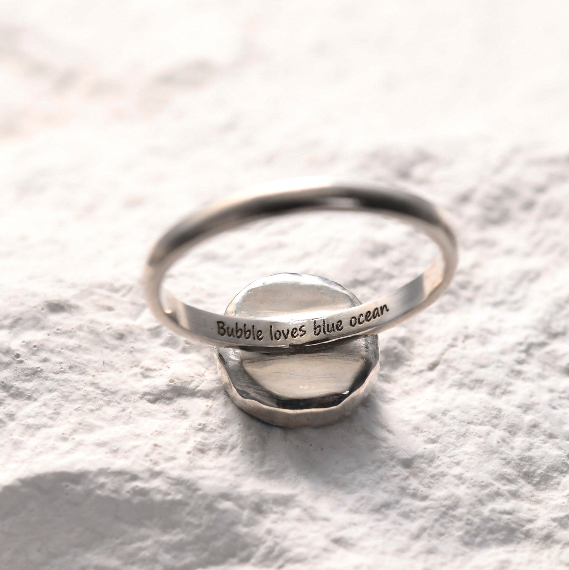 Sterling silver blue enamel ring as promise anniversary or keepsake gift