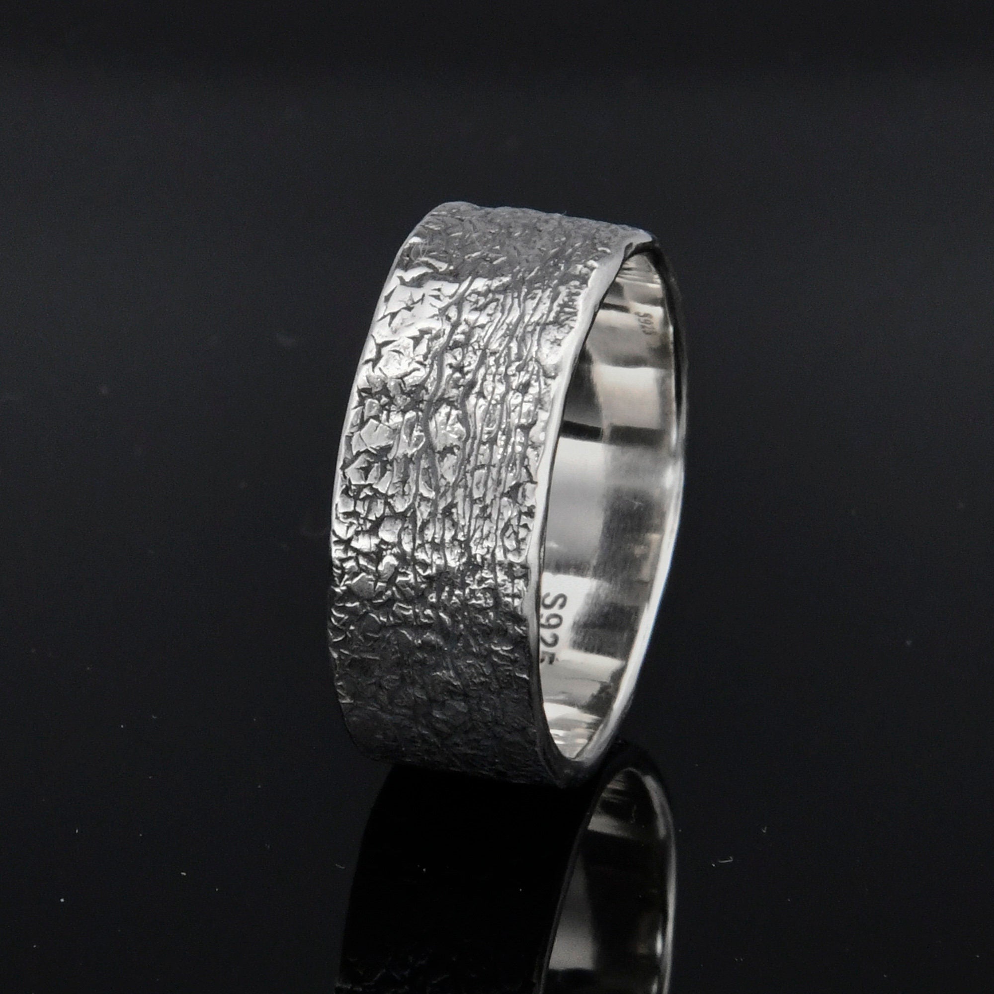 Personalized Black Lava Rustic Engagement Ring, Mens Promise Ring, Hand Forged Ring, Viking Wedding Band, Chunky rings, Celtic Ring