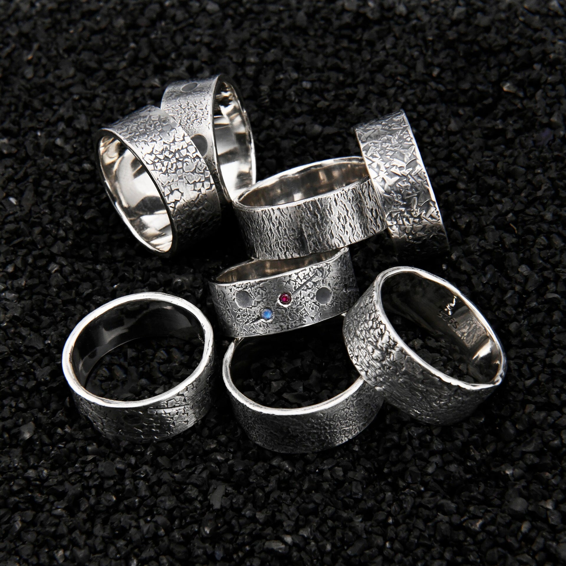 8mm Wide Personalized Moon and Star Ring/ Viking Wedding Band/Planet ring/Handmade Mens Rustic Engagement Ring/Chunky rings/Unique Ring