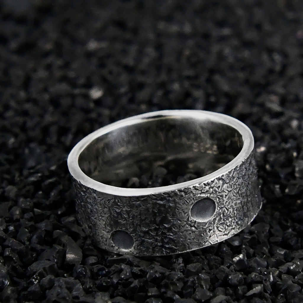 8mm Wide Personalized Moon and Star Ring/ Viking Wedding Band/Planet ring/Handmade Mens Rustic Engagement Ring/Chunky rings/Unique Ring