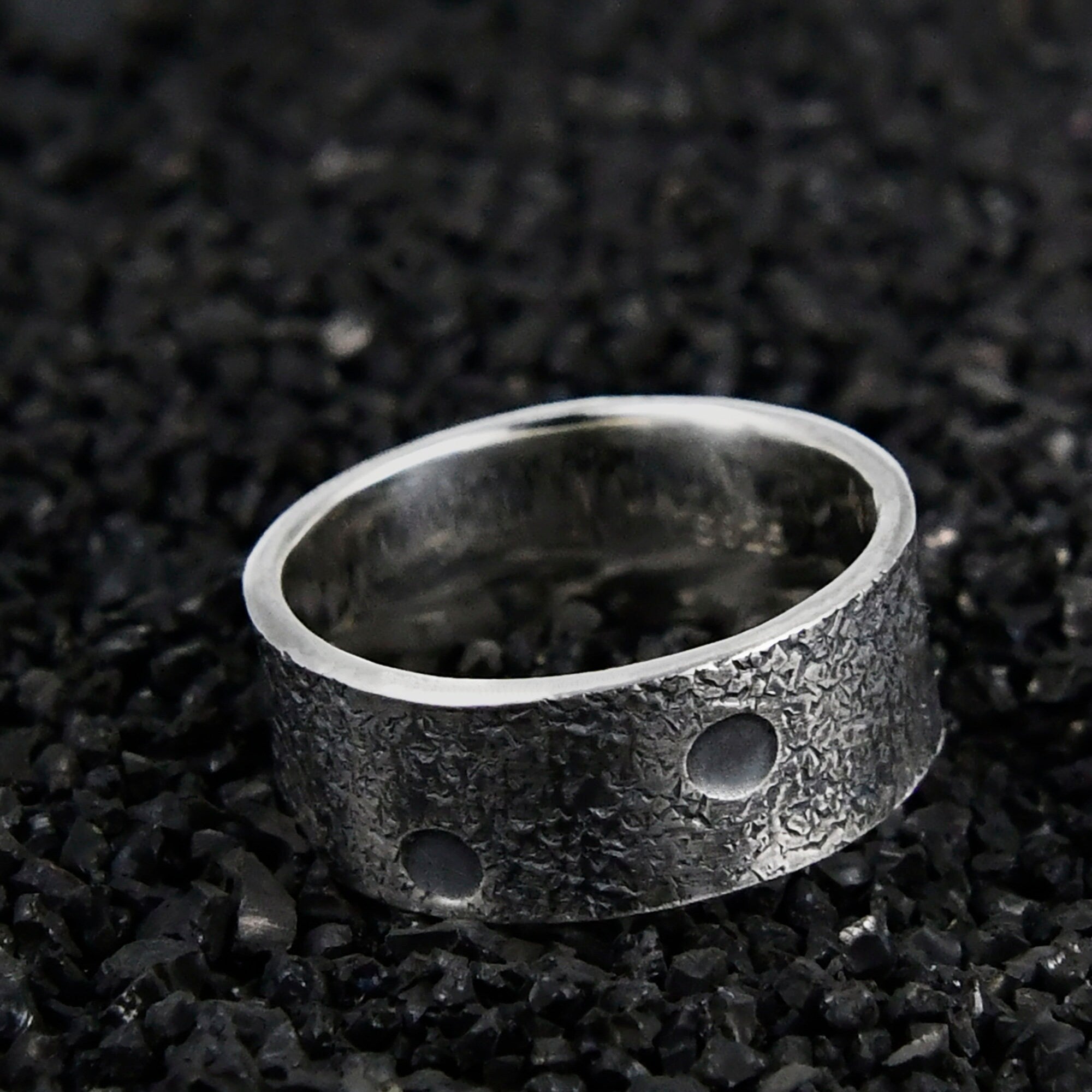 8mm Wide Personalized Moon and Star Ring/ Viking Wedding Band/Planet ring/Handmade Mens Rustic Engagement Ring/Chunky rings/Unique Ring