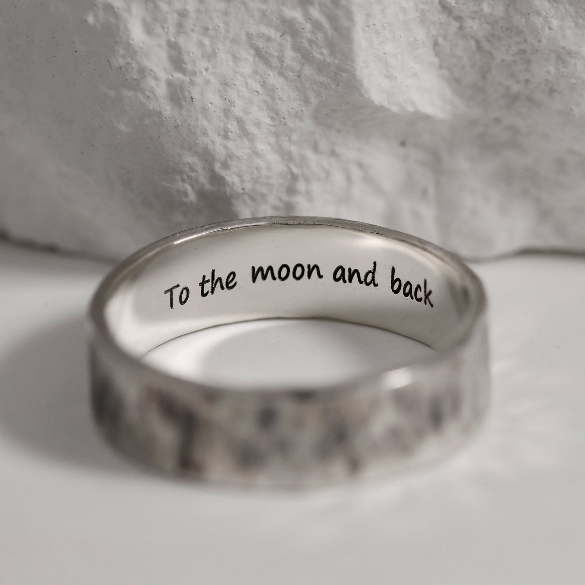 Oxidized sterling silver bark ring with rugged everyday finish