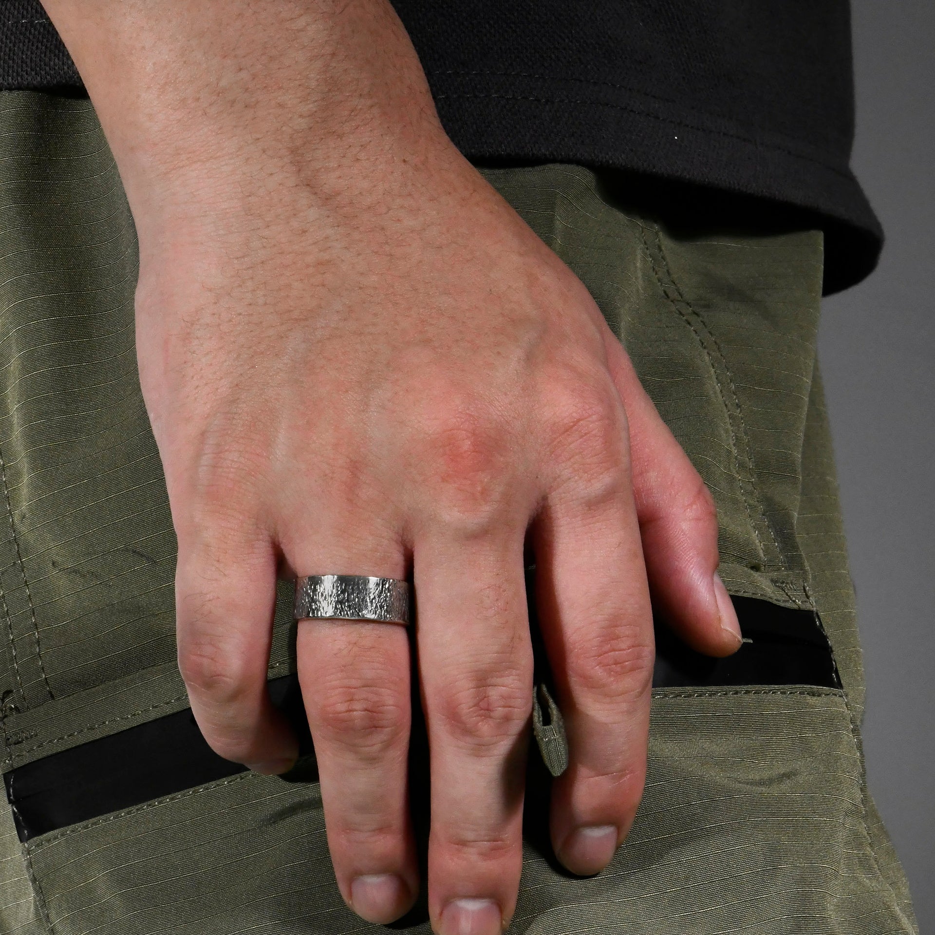Oxidized Sterling Silver Tree Bark Ring, Rustic Grooved Band, Nature-Inspired Wood Texture, Organic Design of Growth for Outdoors Lovers