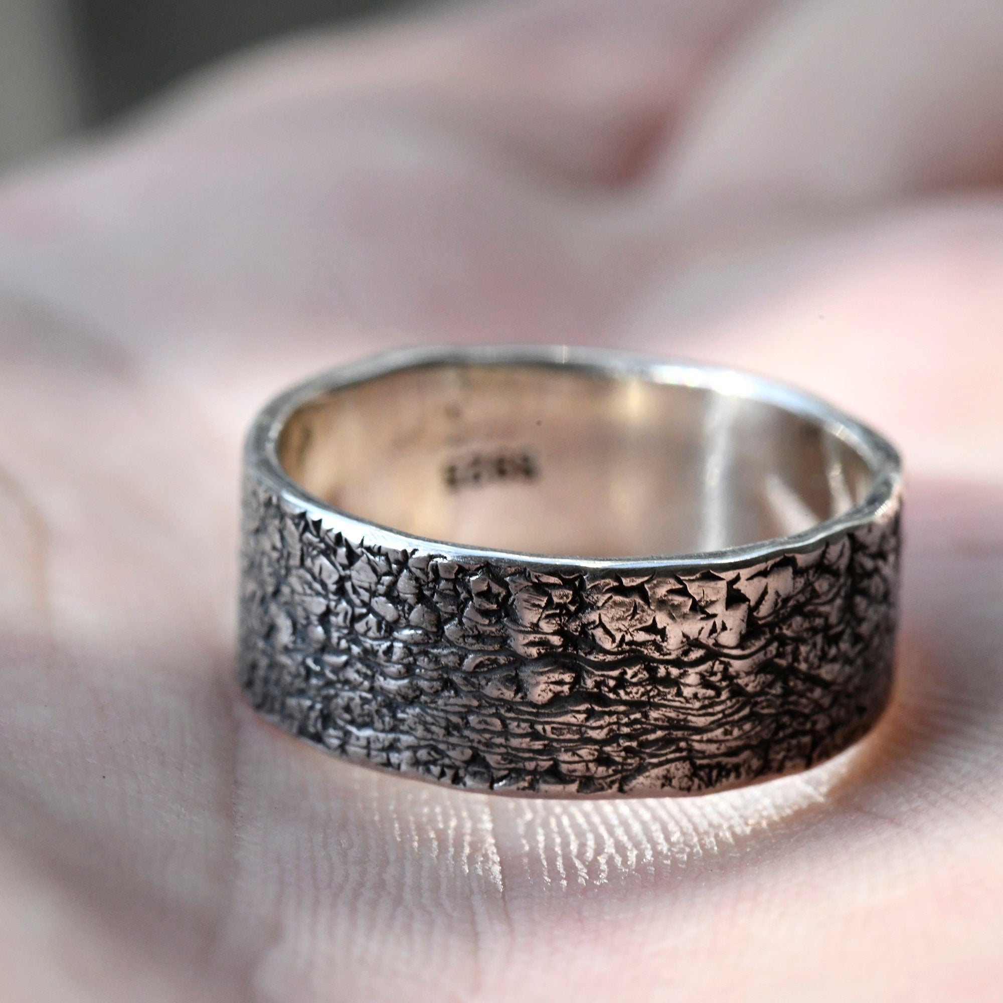 Personalized Black Lava Rustic Engagement Ring, Mens Promise Ring, Hand Forged Ring, Viking Wedding Band, Chunky rings, Celtic Ring