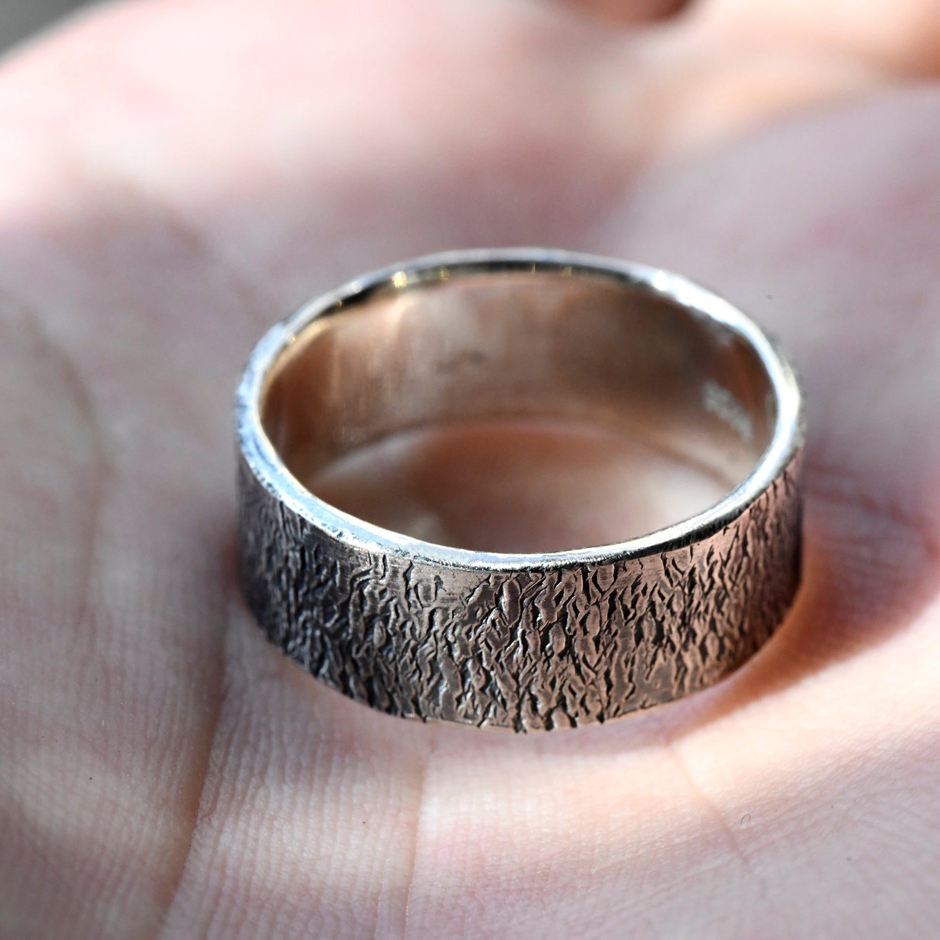 Hand forged silver band with Celtic inspired rustic texture