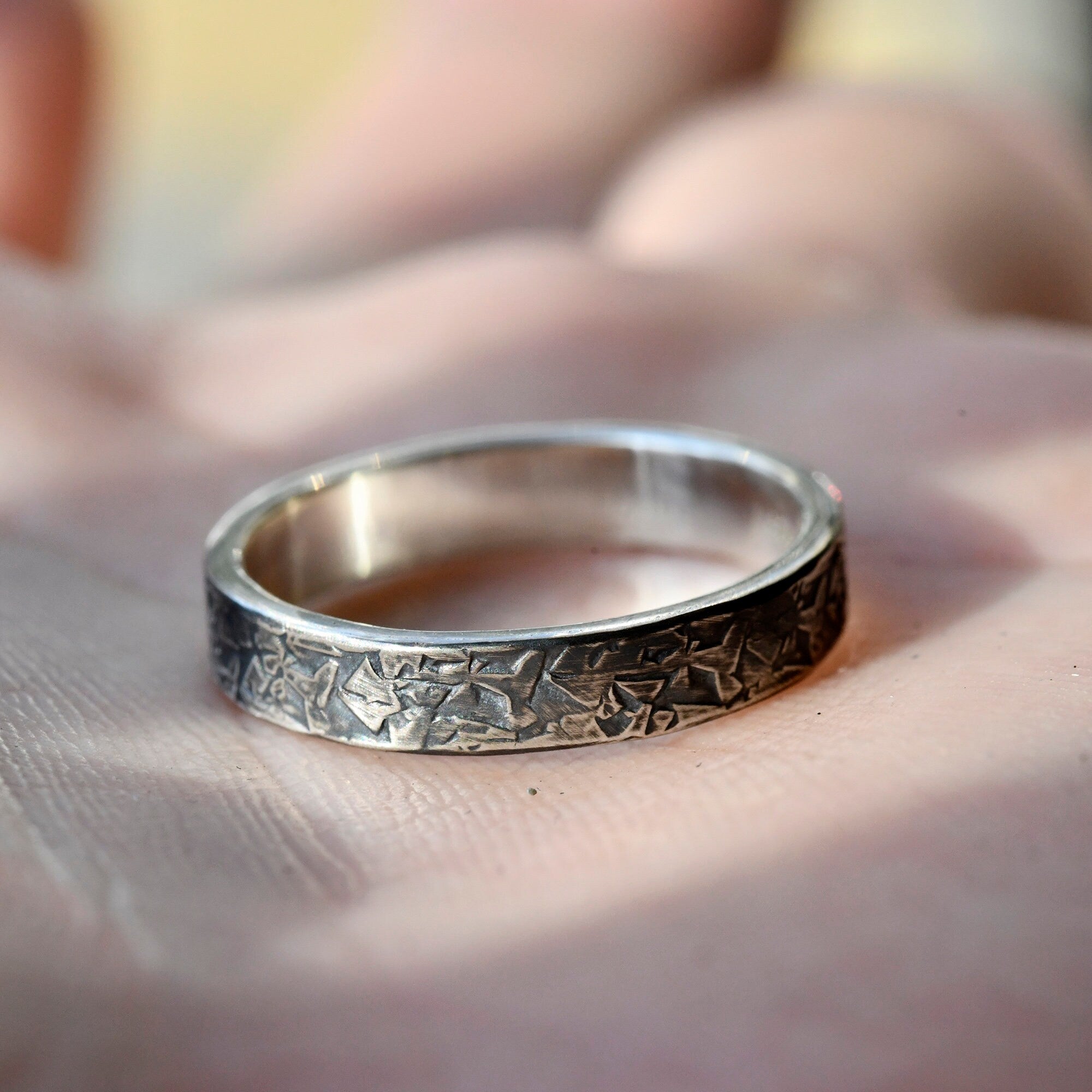 Texture Promise Ring , Rustic Engagement Ring, Hand Forged Ring, Viking Wedding Band, Chunky rings, Celtic Ring