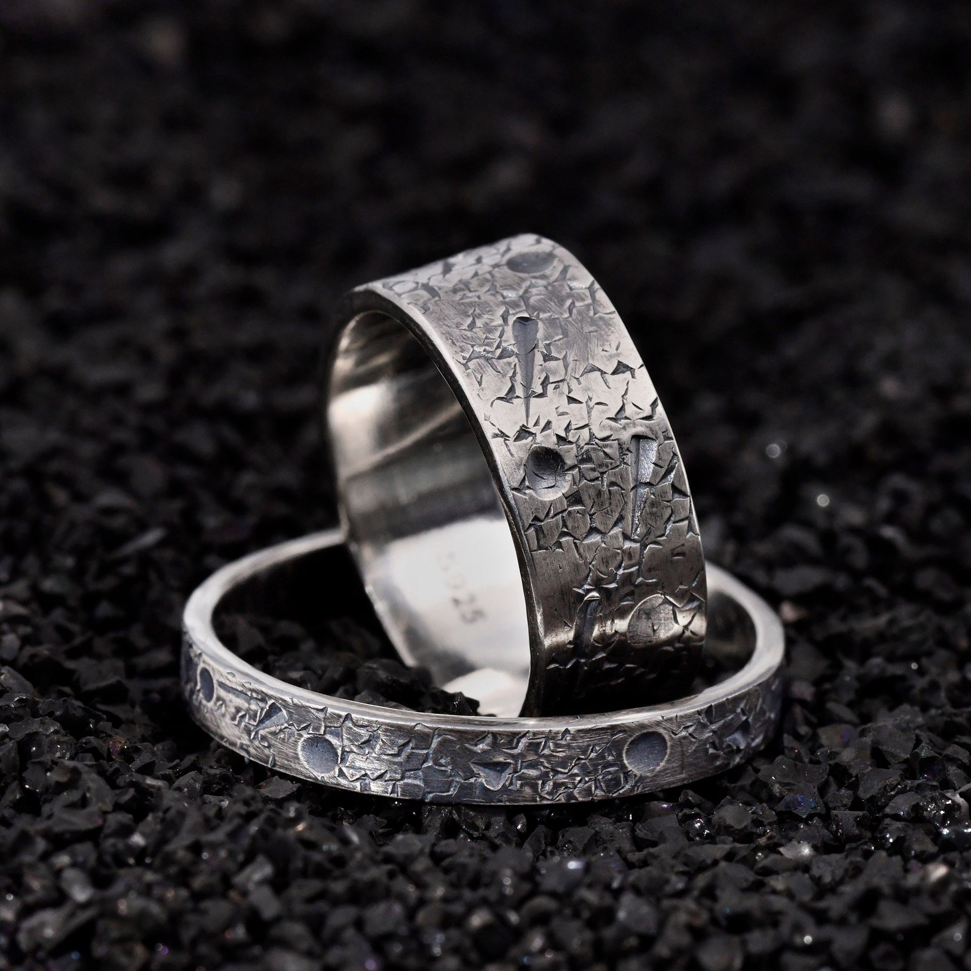 Personalized moon and star ring for couple ring set/Celestial Band/ Viking Wedding Band/Rustic Engagement Ring/Planet ring
