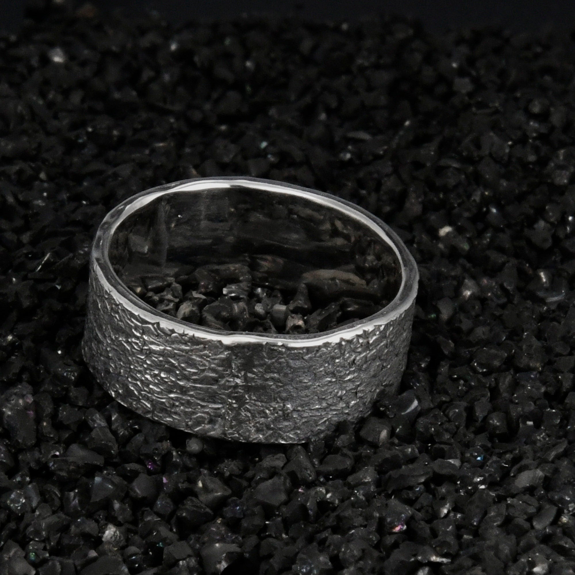 Personalized Black Lava Rustic Engagement Ring, Mens Promise Ring, Hand Forged Ring, Viking Wedding Band, Chunky rings, Celtic Ring