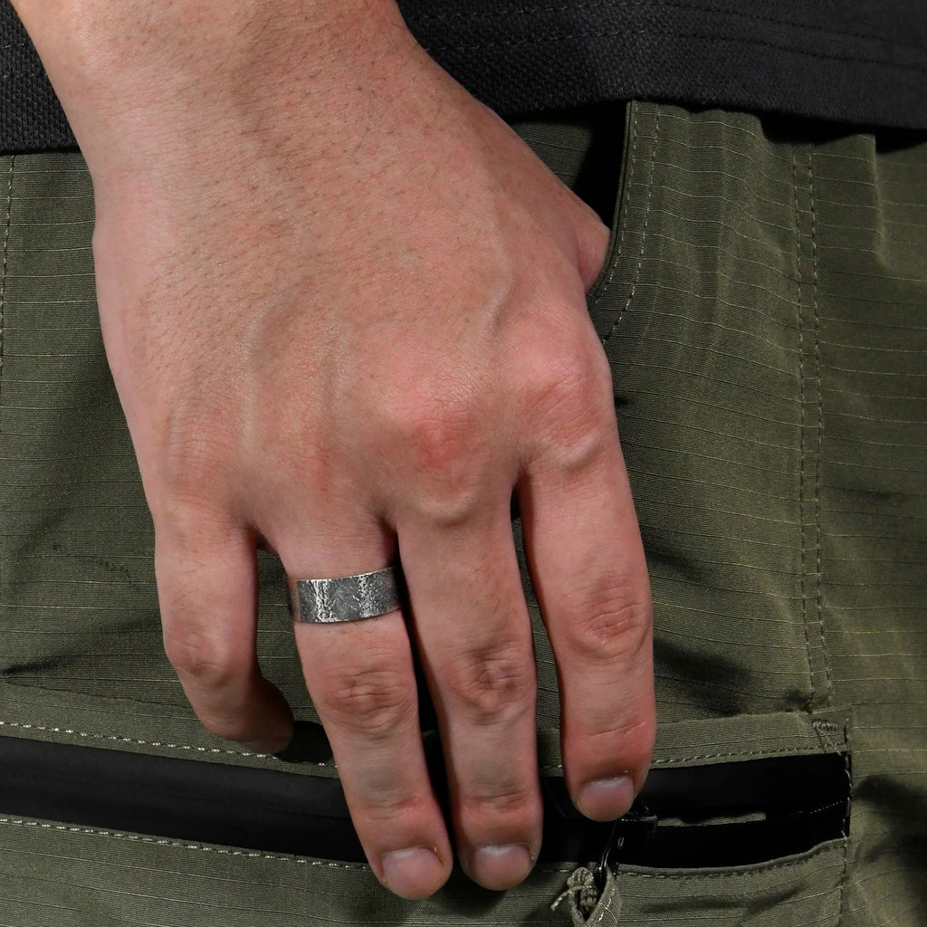 Oxidized Sterling Silver Cracked Earth Ring, Bold Geometric Design, Resilience Symbol, Modern Textured Band for Men and Women, Unique Gift