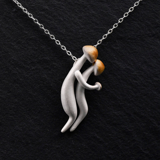 Cute Two Hugging Mushroom Necklace made with S925 is a great gift for her/ Mushroom Hunting Enthusiast gifts/cute keychain