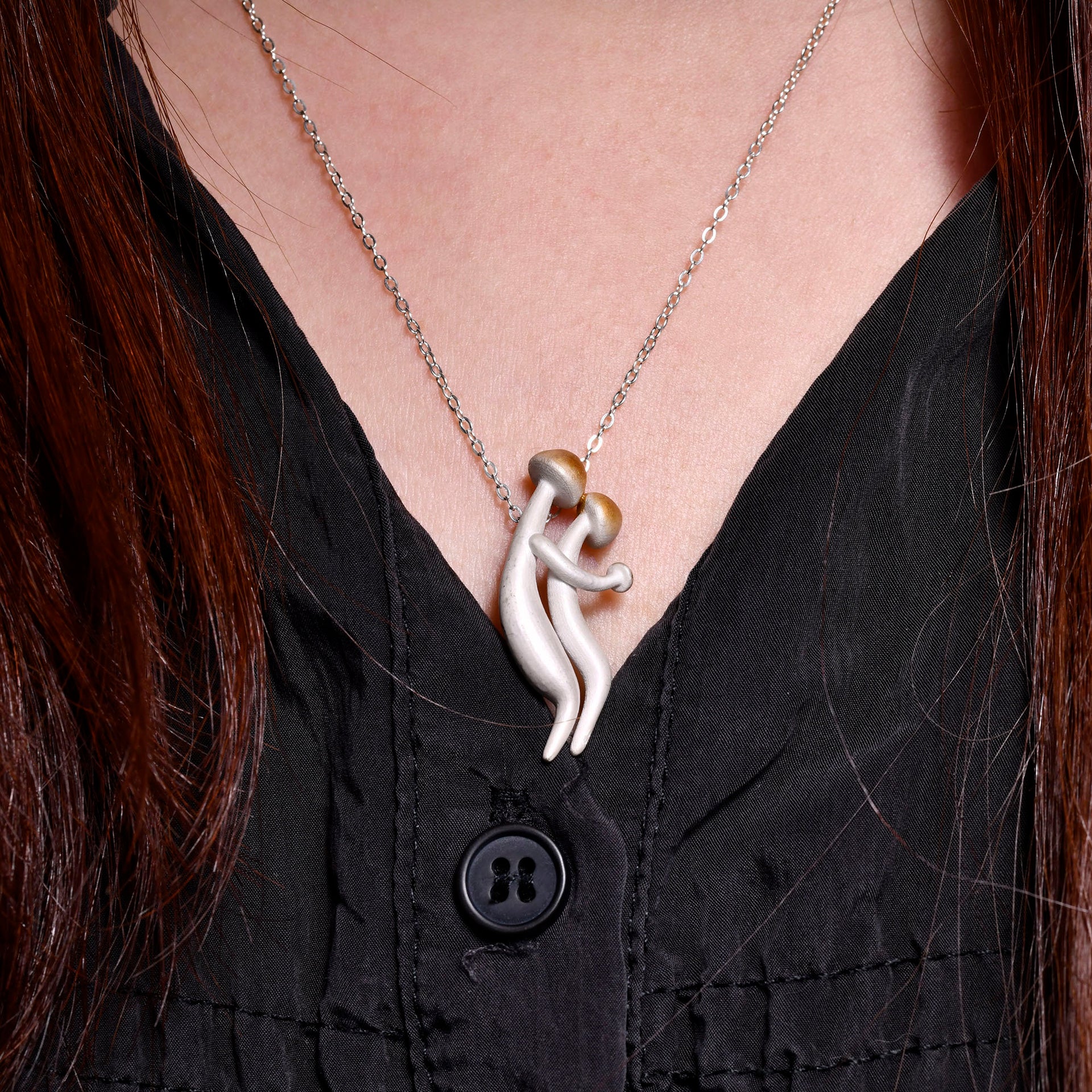 Hugging Mushroom Necklace set and it can use as cute keychain which is a great gift for couples/ made with S925
