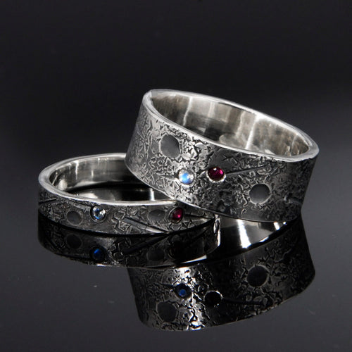 Birthstone celestial ring set for two in sterling silver by YophieMade