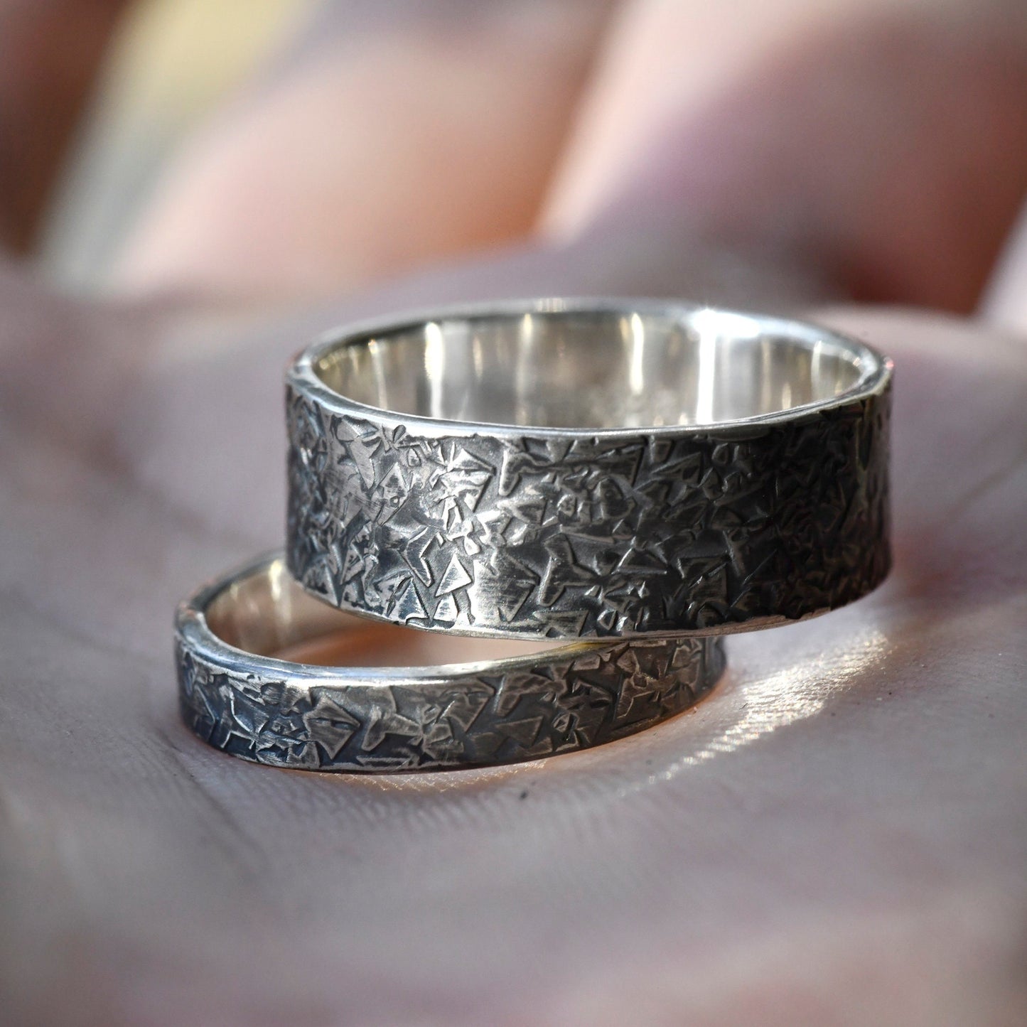 Personalized Handmade Couple Ring Set is one of the kind Engagement Ring,Promise Hand Forged Ring,Viking Wedding Band,Celtic Ring