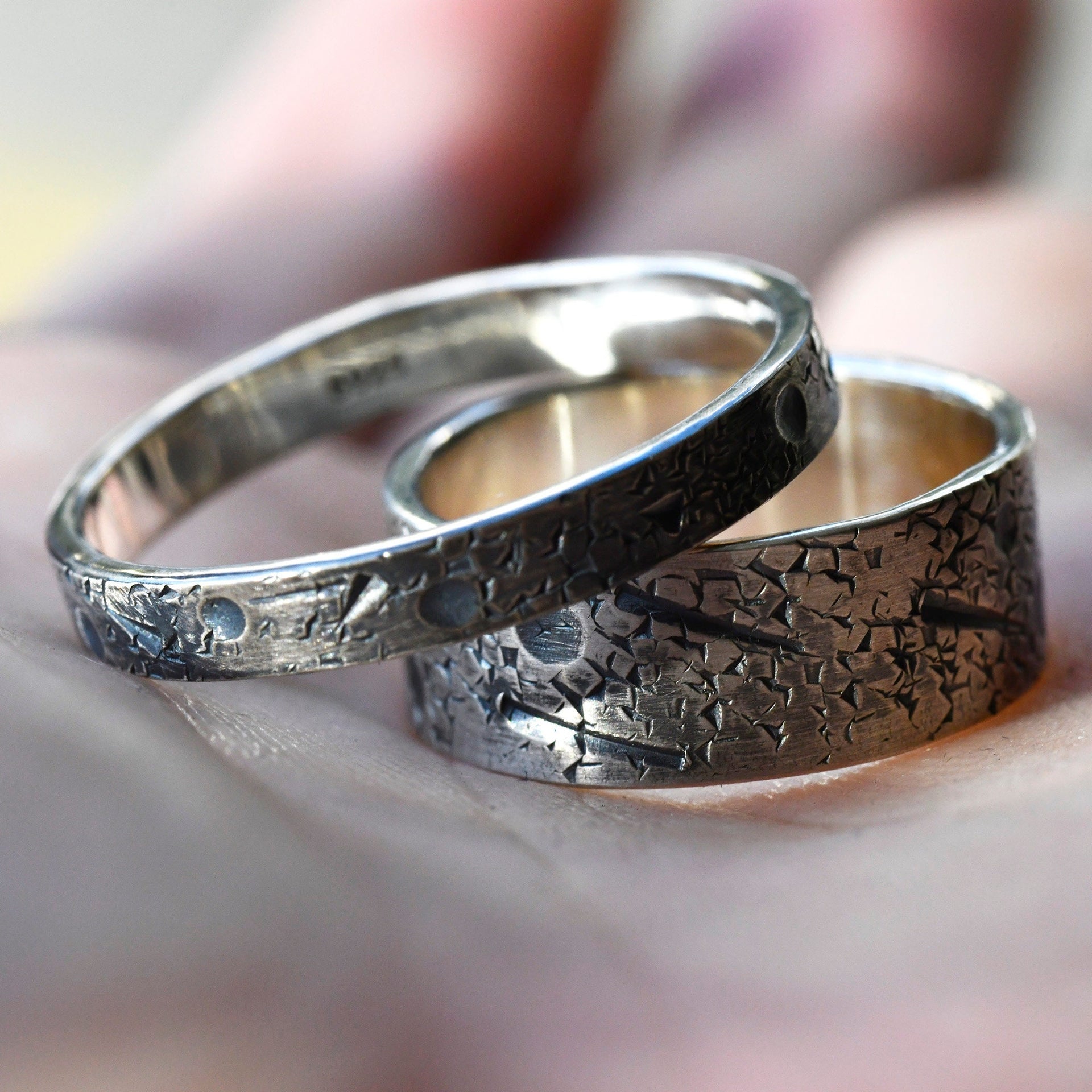 Personalized moon and star ring for couple ring set/Celestial Band/ Viking Wedding Band/Rustic Engagement Ring/Planet ring