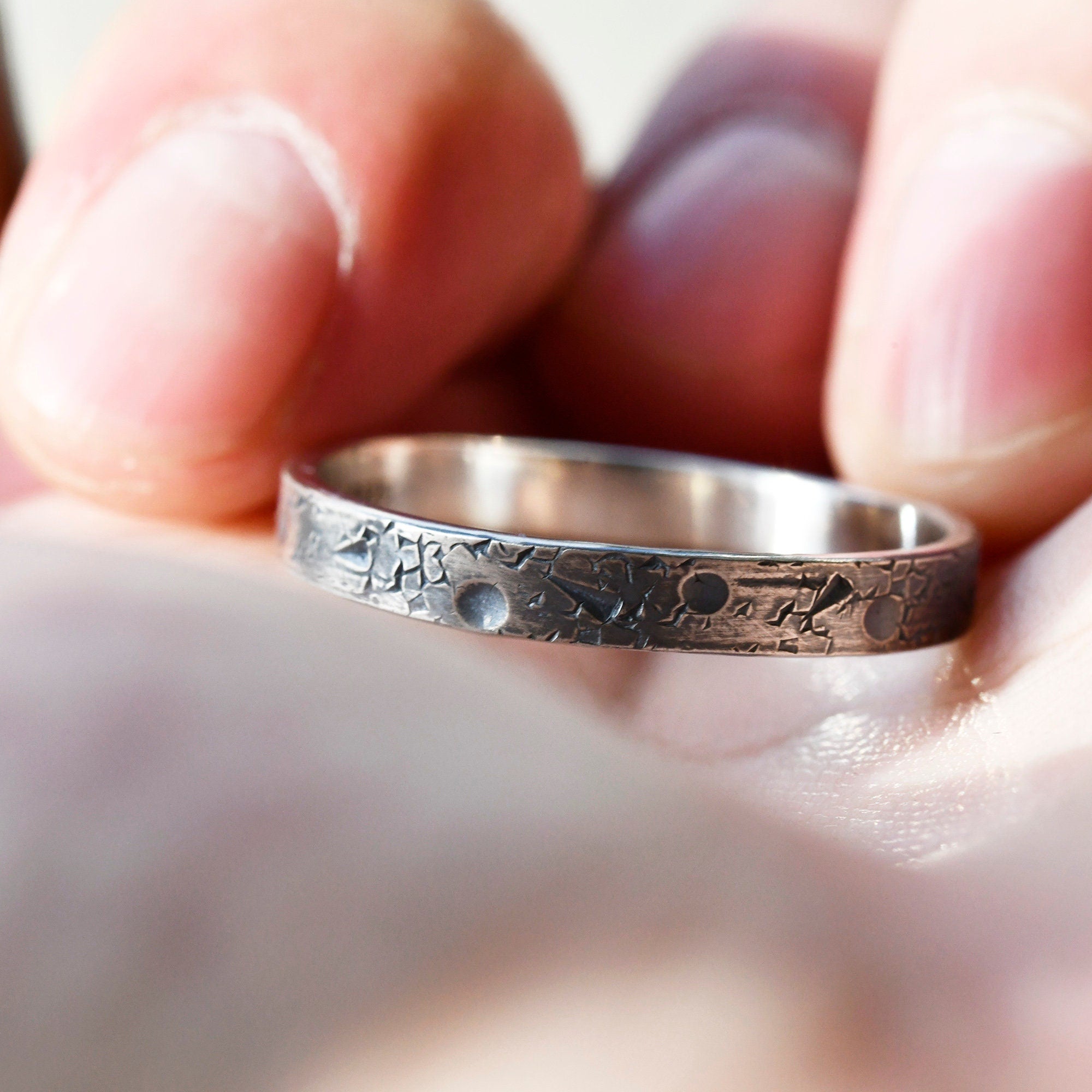 Personalized 3MM Celestial Band/Viking Wedding Band/Rustic Engagement Ring/Unique ring/Rustic Engagement Ring/Hand Forged Ring/Promise ring