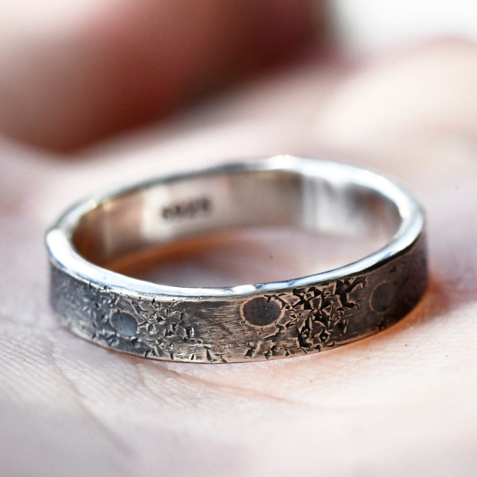 Personalized Celestial Band/ Viking Wedding Band/ Handmade Rustic Engagement Ring/Moon and Star ring/Unique ring/Forged Ring/Planet ring