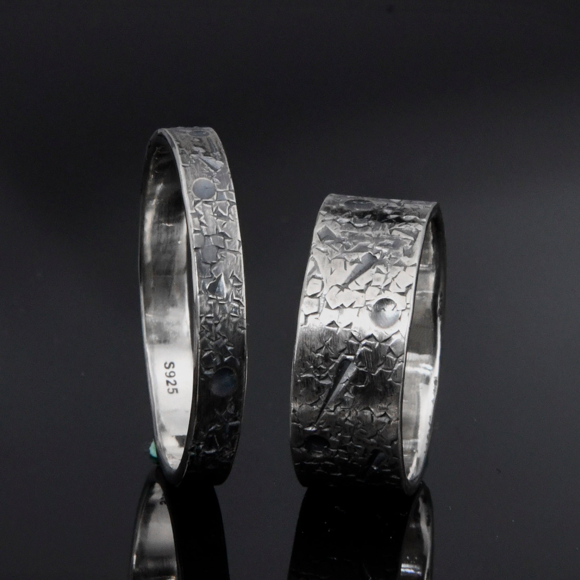 Personalized moon and star ring for couple ring set/Celestial Band/ Viking Wedding Band/Rustic Engagement Ring/Planet ring