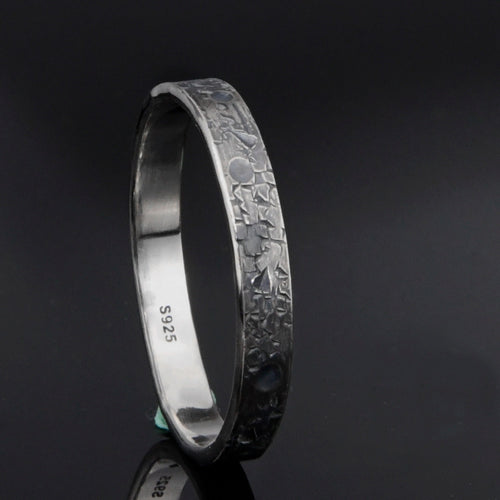 Slim 3mm sterling silver ring with subtle celestial texture