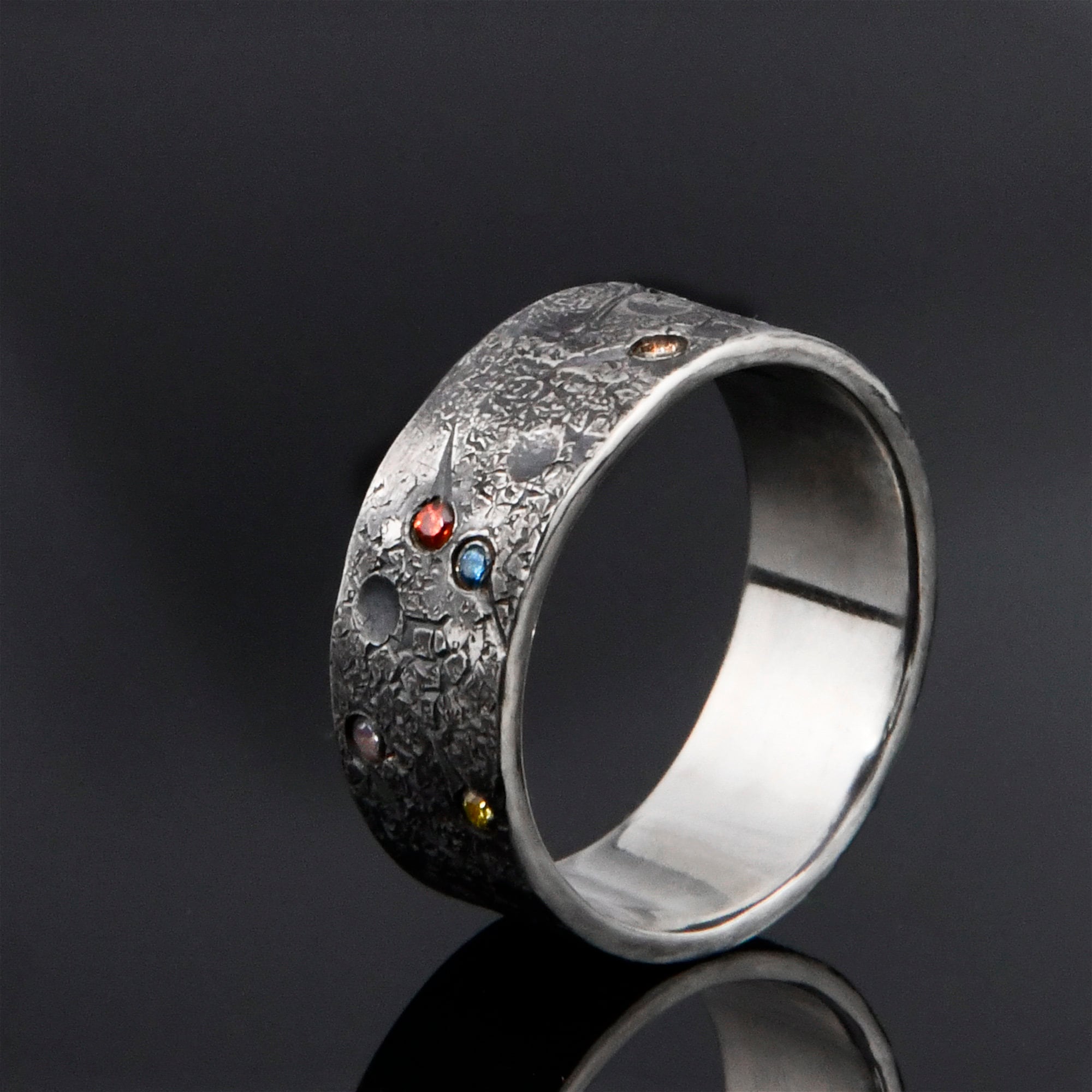 Personalized Birthstone Planet Ring with 12 gems on it/Viking Wedding Band/Rustic Engagement Ring/Chunky rings/moon and star ring
