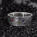 Personalized Birthstone Planet Ring with 12 gems on it/Viking Wedding Band/Rustic Engagement Ring/Chunky rings/moon and star ring