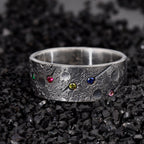 Personalized Birthstone Planet Ring with 12 gems on it/Viking Wedding Band/Rustic Engagement Ring/Chunky rings/moon and star ring