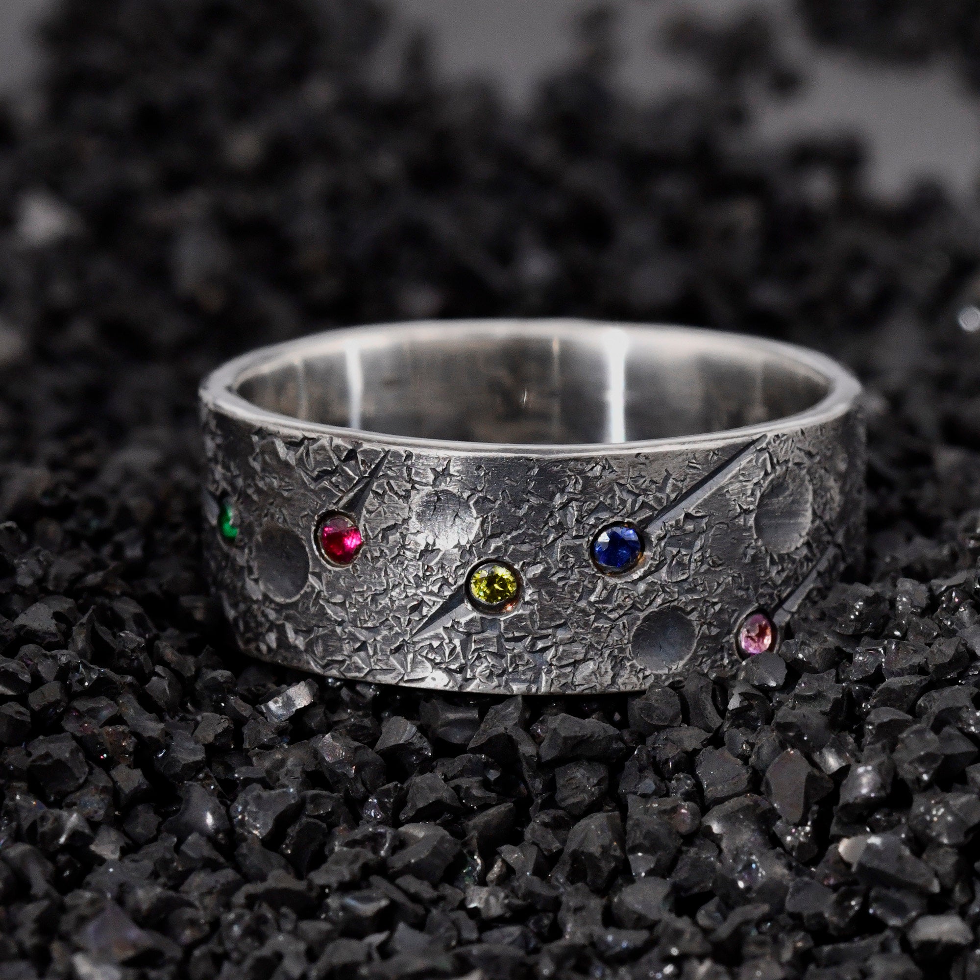 Personalized Birthstone Planet Ring with 12 gems on it/Viking Wedding Band/Rustic Engagement Ring/Chunky rings/moon and star ring